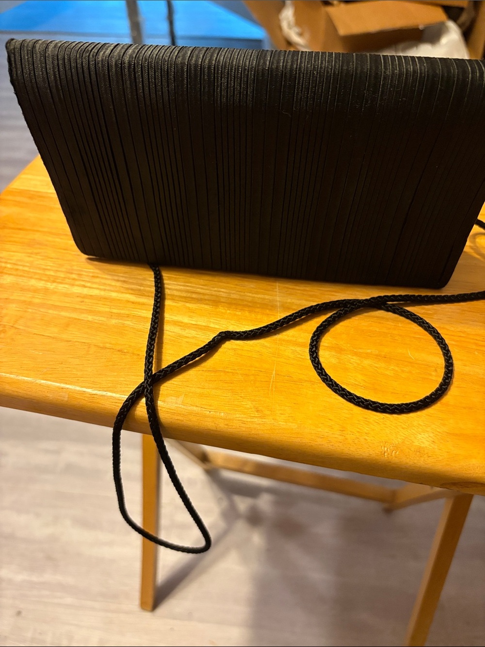 La Regale Black Pleated Evening Clutch with Braided Strap
